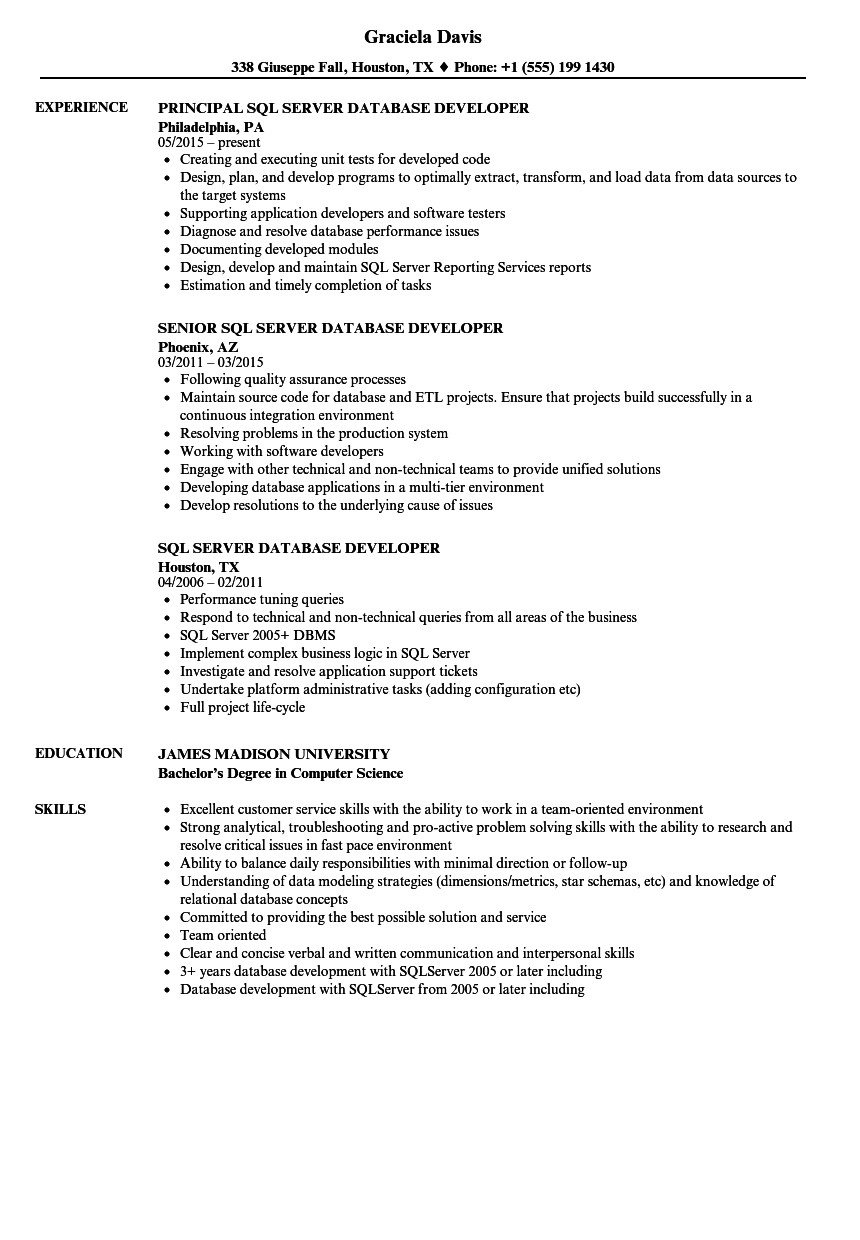 Sql Server Database Developer Resume Sample Database Developer Skills Resume March 2021