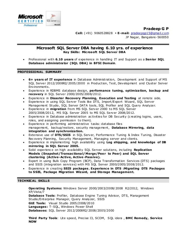 Sql Server Dba Resume Sample Doc Sql Server Dba Resume
