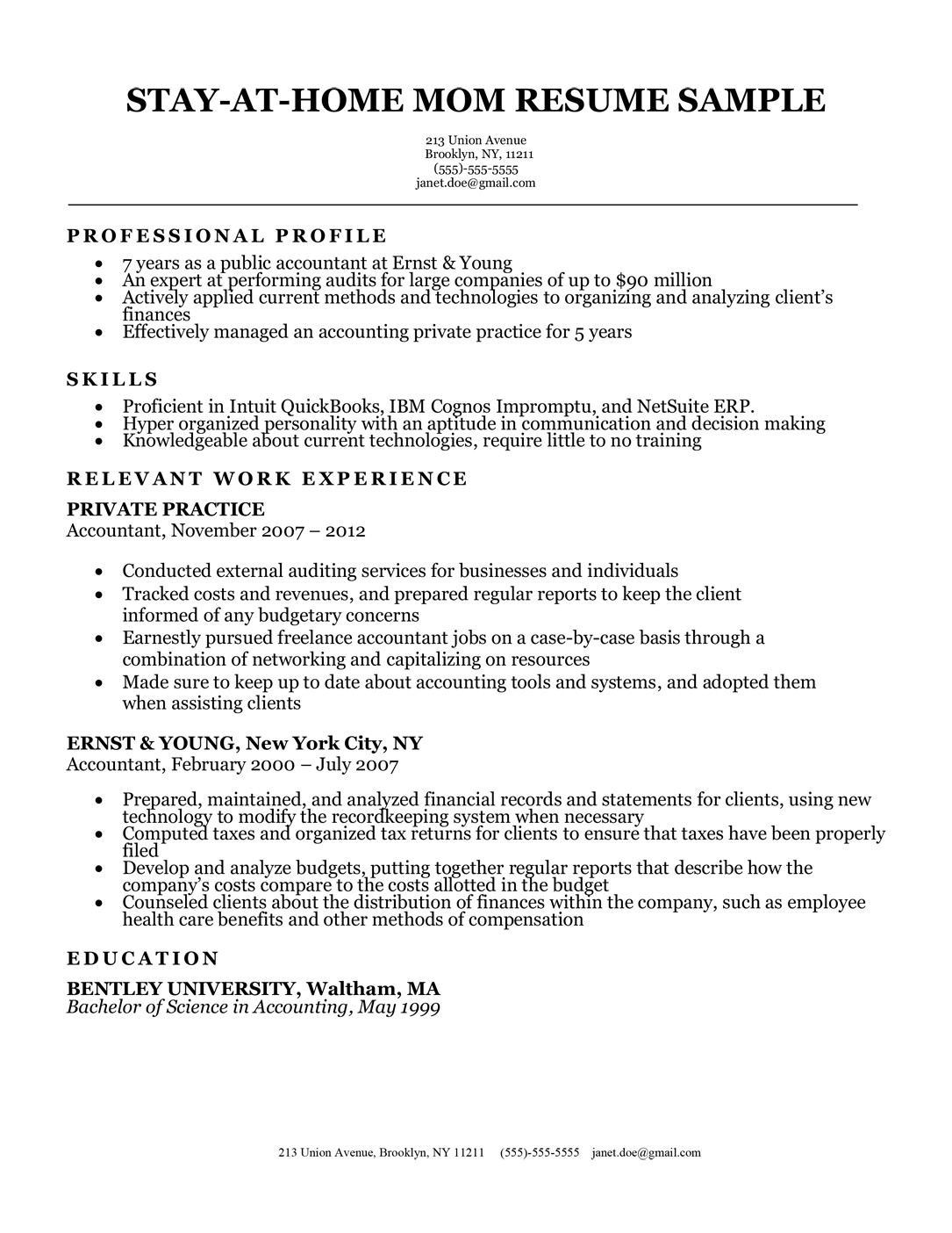 Stay at Home Mom Resume Example Sample Stay at Home Mom Resume Sample & Writing Tips