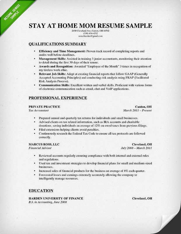 Stay at Home Mother Resume Sample How to Write A Stay at Home Mom Resume