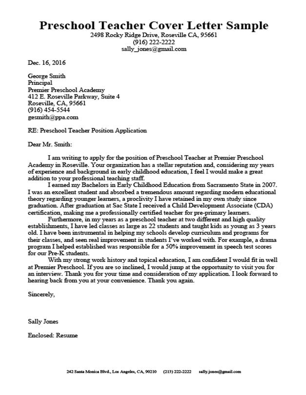 Teacher Resume and Cover Letter Samples Preschool Teacher Cover Letter Sample & Tips Teacher Resume and Cover Letter Samples Preschool Teacher Cover Letter Sample & Tips