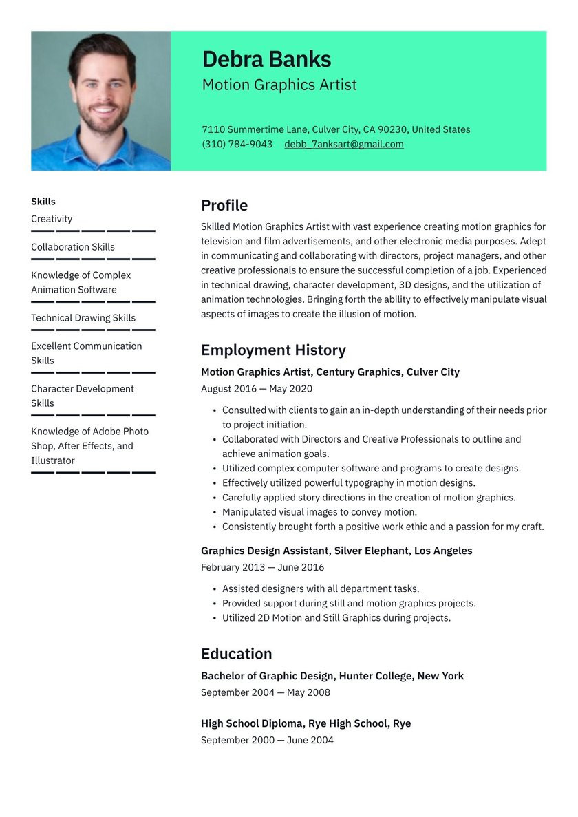 Vfx Artist Resume Template Free Download Motion Graphics Artist Resume Examples & Writing Tips 2021 (free