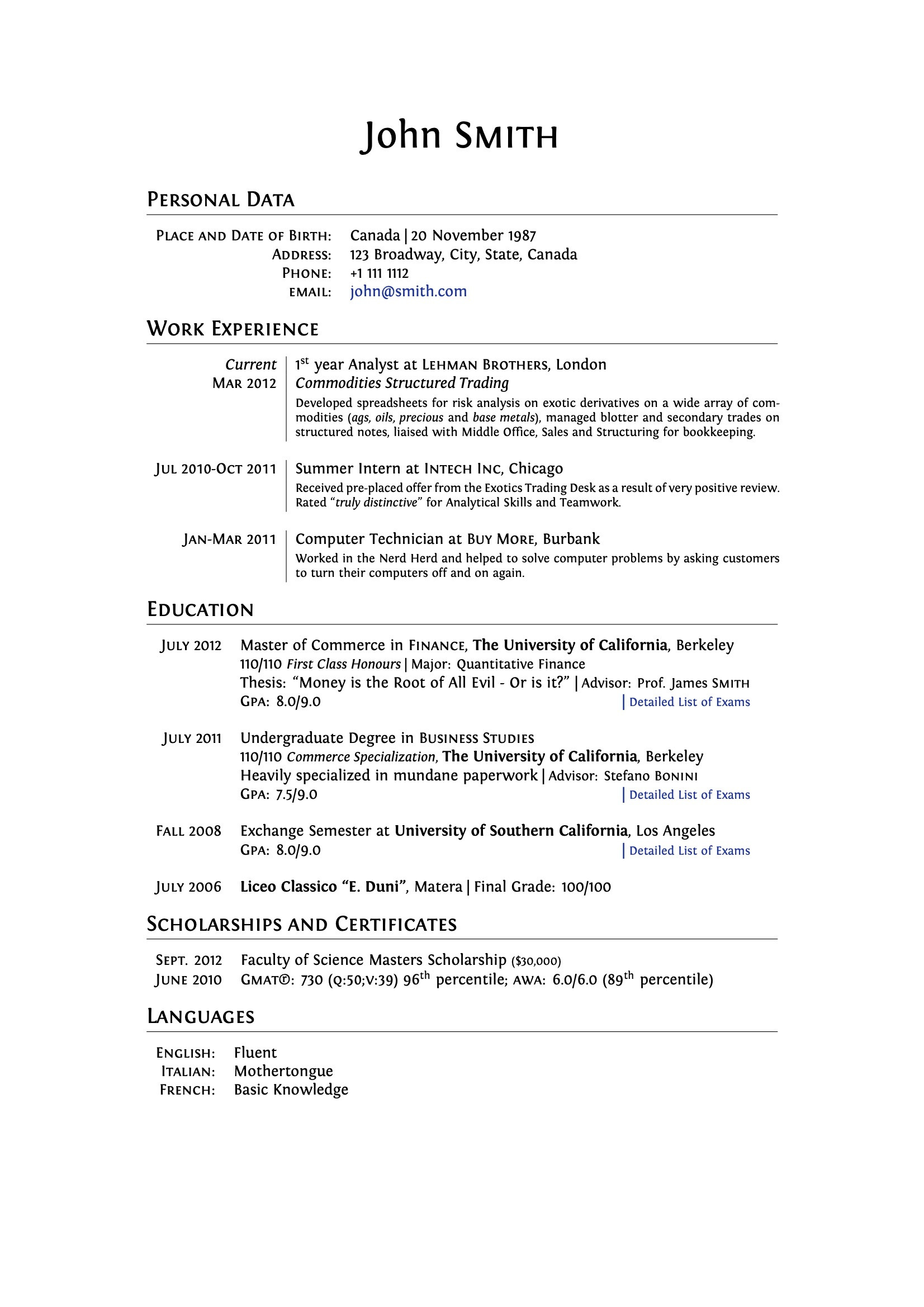 Academic Resume Template for Grad School Latex Templates – Cvs and Resumes