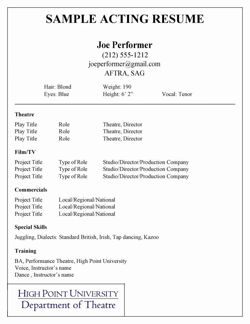 Acting Resume with No Experience Template Acting Resume with No Experienceâ¢ Printable Resume Template …