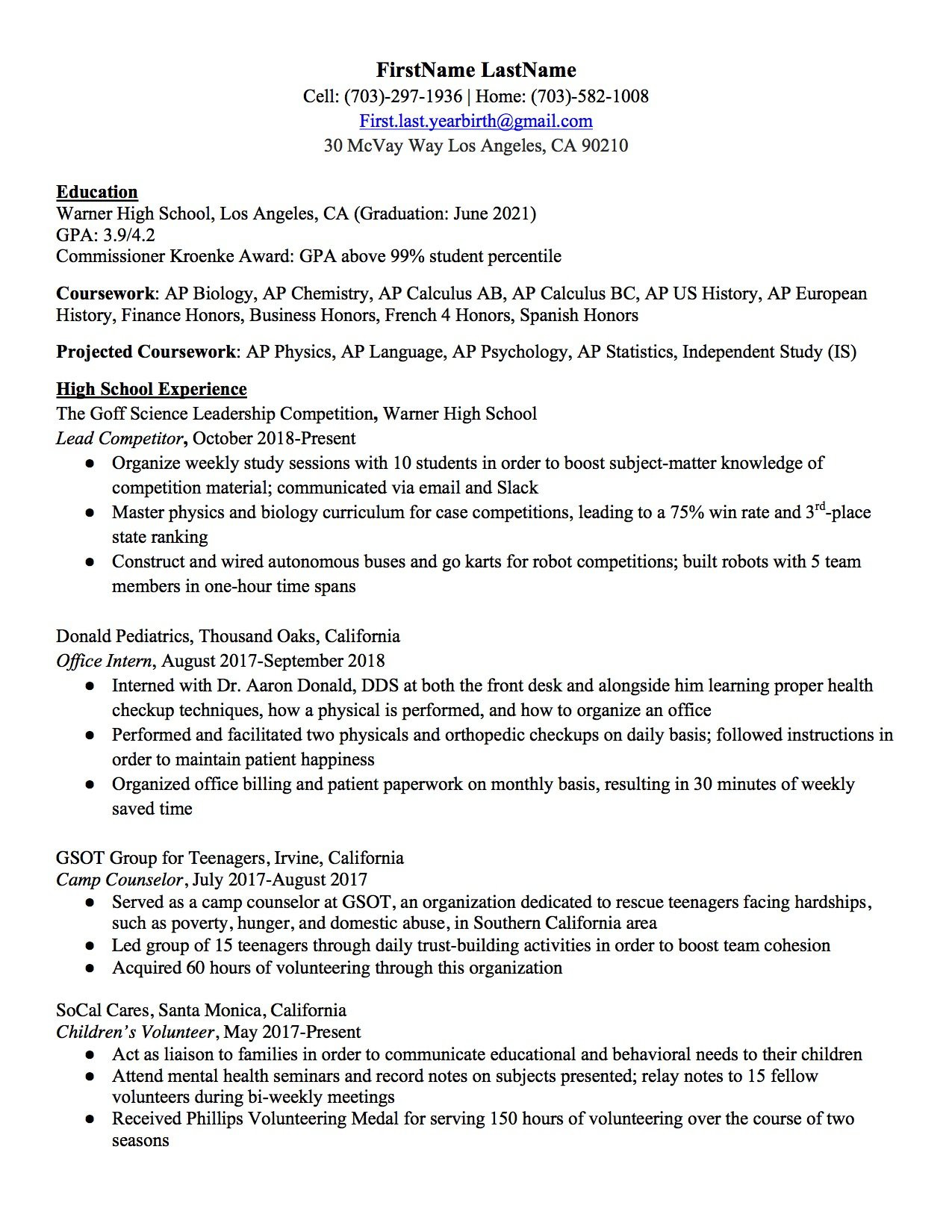 Activities Resume Template for College Application High_school_resume_template â Transizion