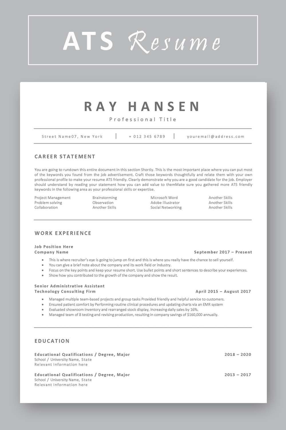 Applicant Tracking System Friendly Resume Template ats Compatible Resume Template Applicant Tracking System Etsy In …