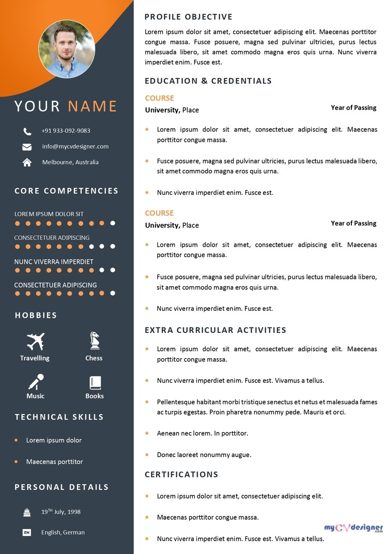 Attractive Resume Templates for Freshers Free Download Free Resume Templates, Resume Sample Download – My Cv Designer