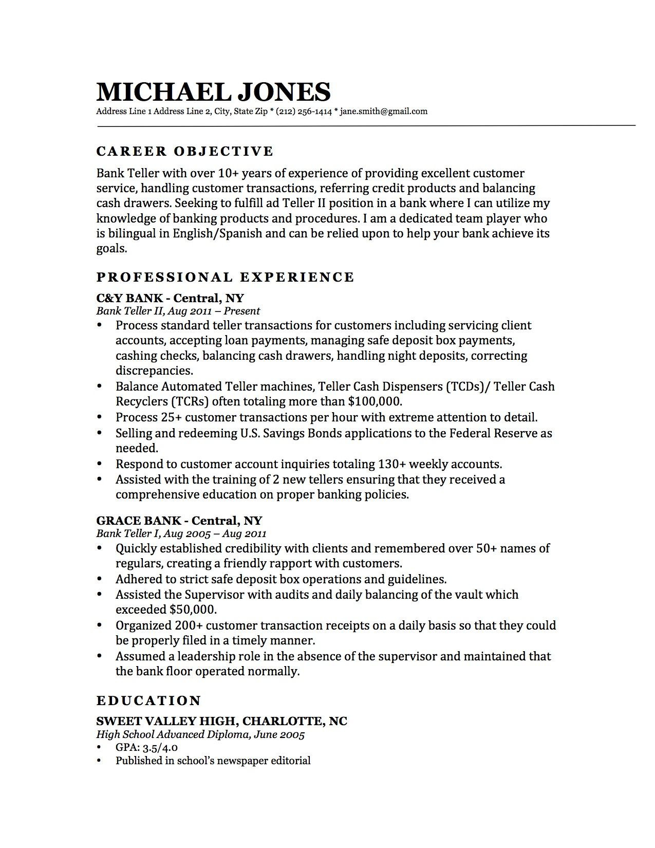 Bank Teller Resume Templates No Experience This is A Professionally Designed Bank Teller Resume. It …
