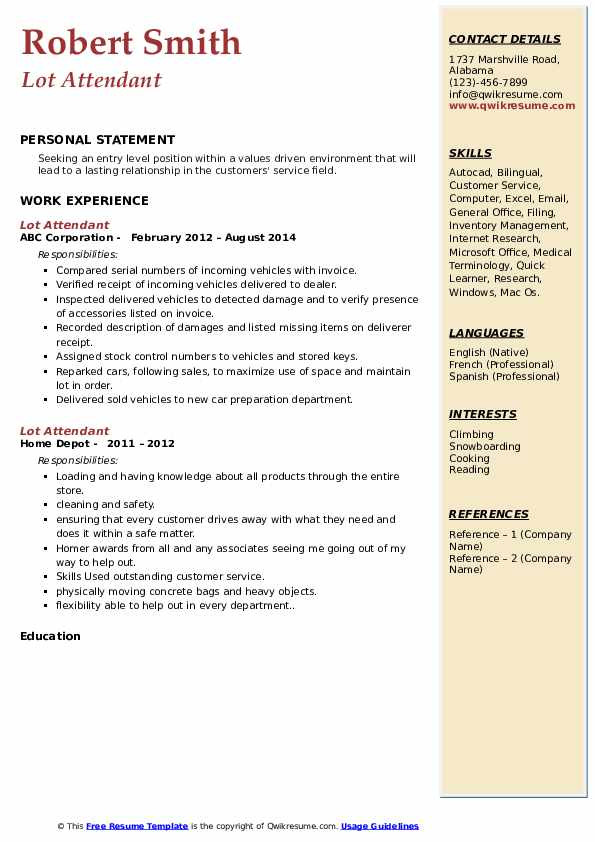 Car Dealership Lot attendant Resume Sample Lot attendant Resume Samples