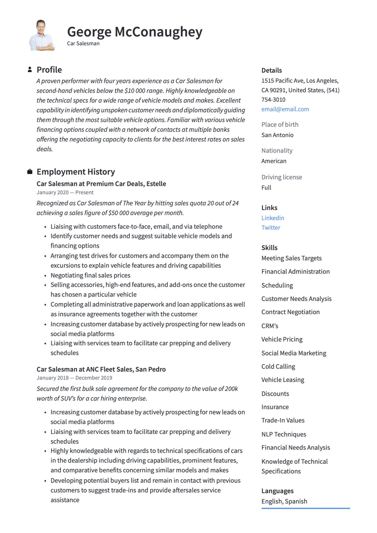 Car Salesman Job Description Resume Sample Car Salesman Resume & Writing Guide  17 Resume Templates 2021