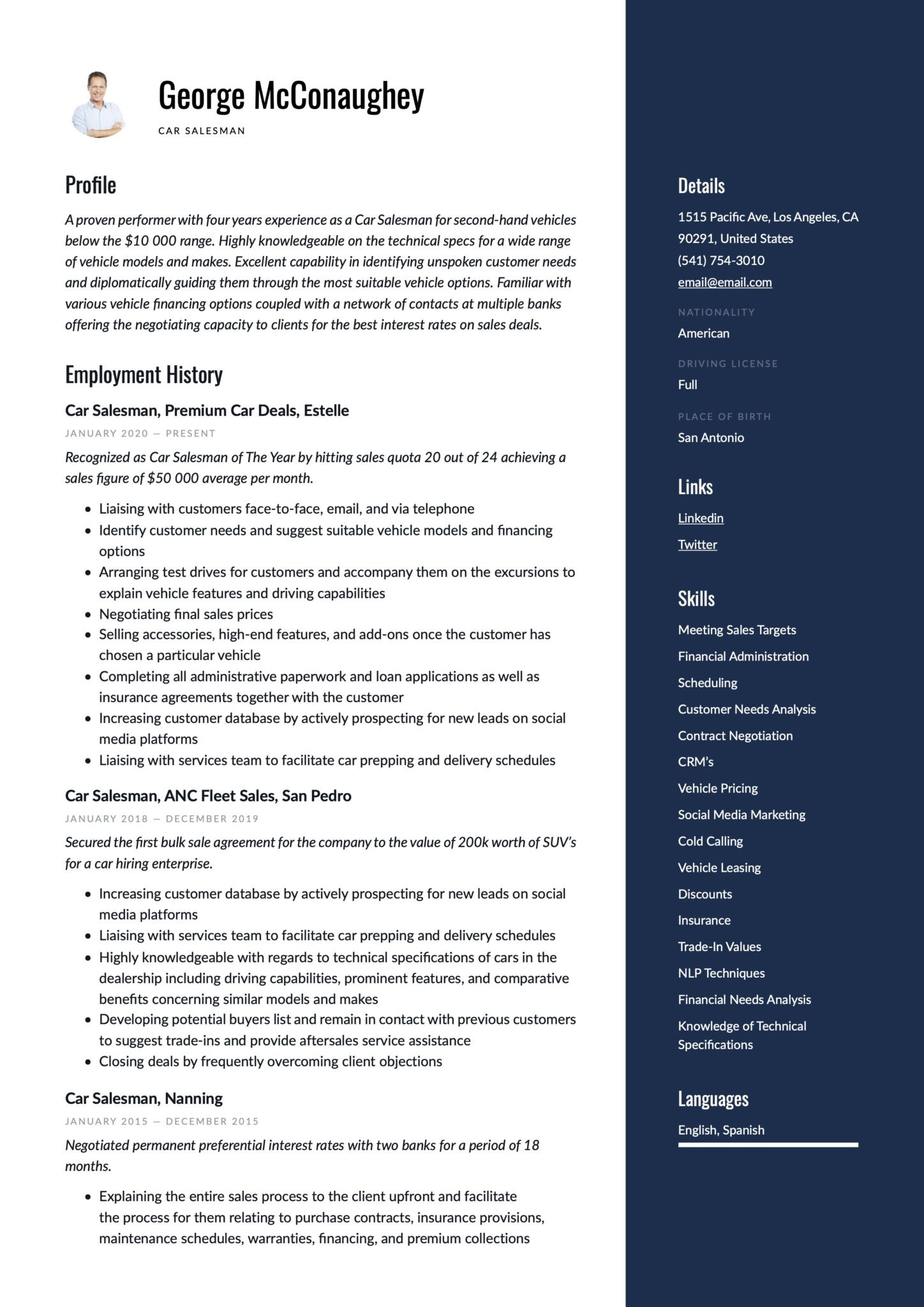 Car Salesman Job Description Resume Sample Car Salesman Resume & Writing Guide  17 Resume Templates 2021