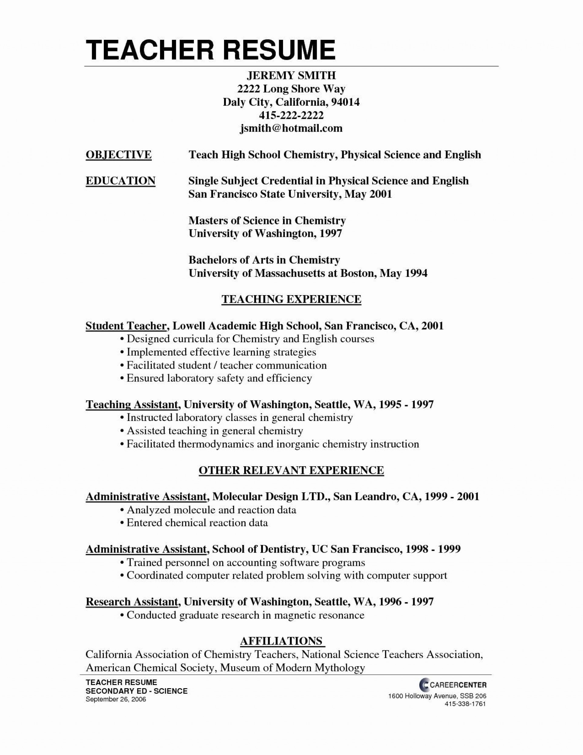 Career Objective for Teaching Resume Sample Teaching Jobs