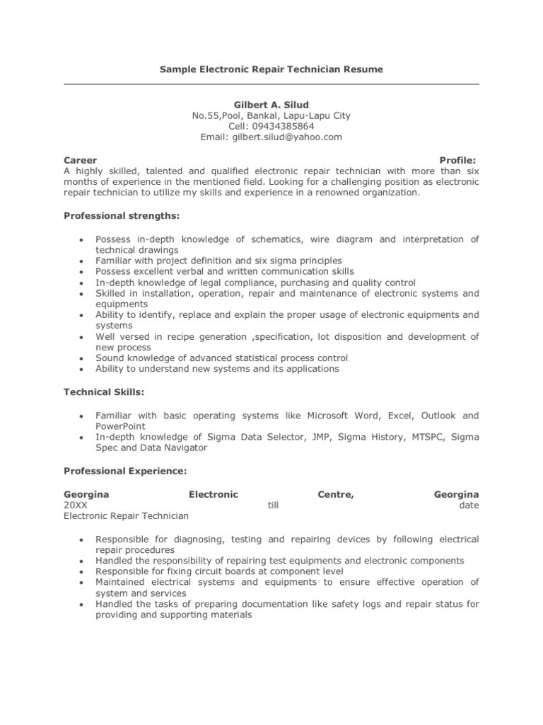 Cell Phone Repair Technician Resume Sample Sample Electronic Repair Technician Resume Pdf