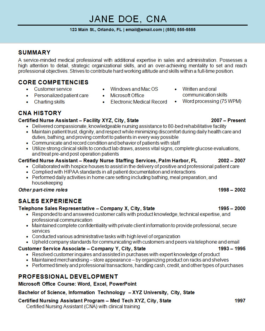 Certified Nursing assistant Resume Sample No Experience Nurse assistant Cna Resume Example