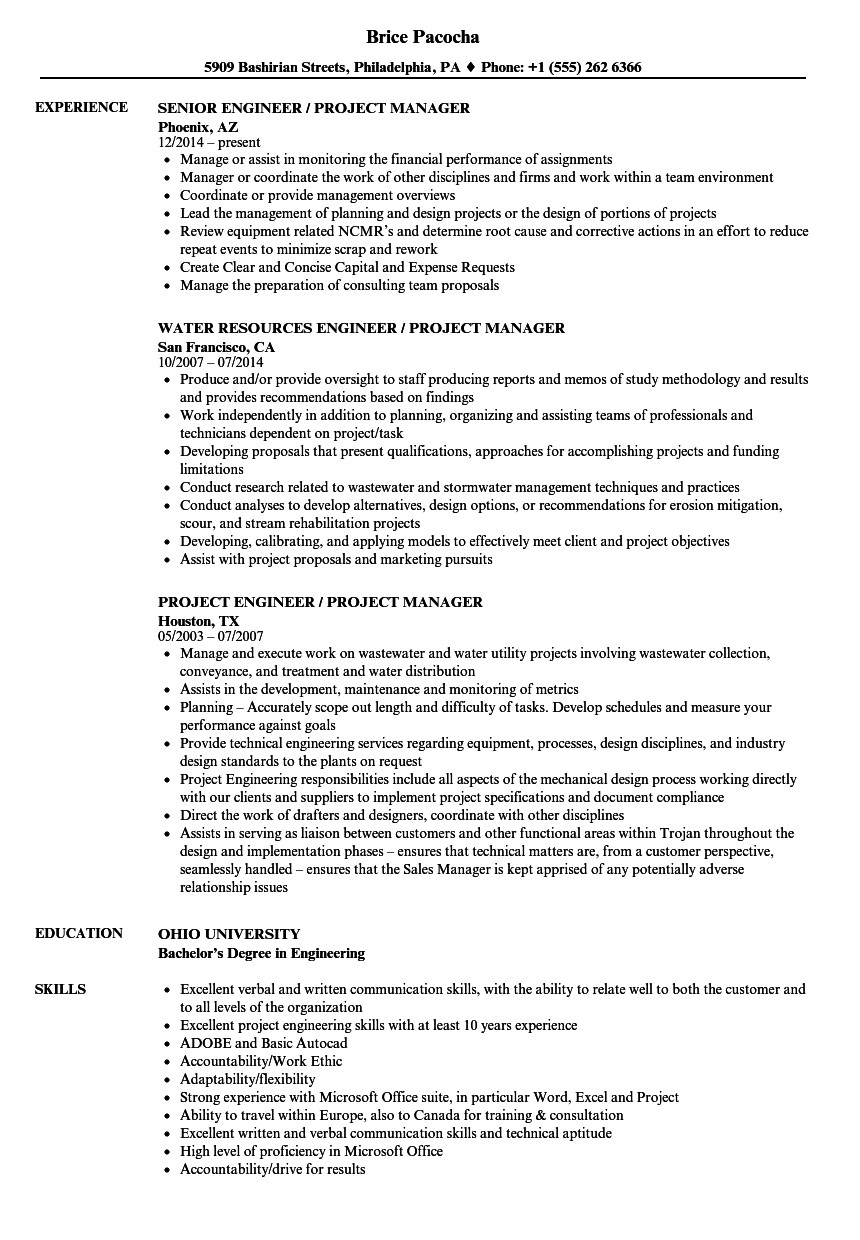 Civil Engineering Project Manager Resume Sample Engineer Project Manager Resume Samples