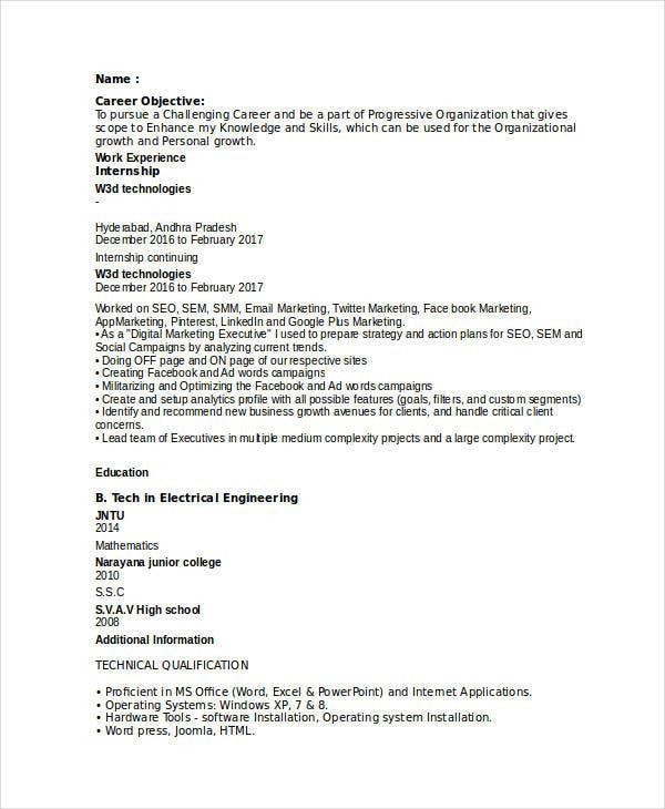 Digital Marketing Fresher Resume Sample Pdf 45 Marketing Resume Templates Pdf Doc
