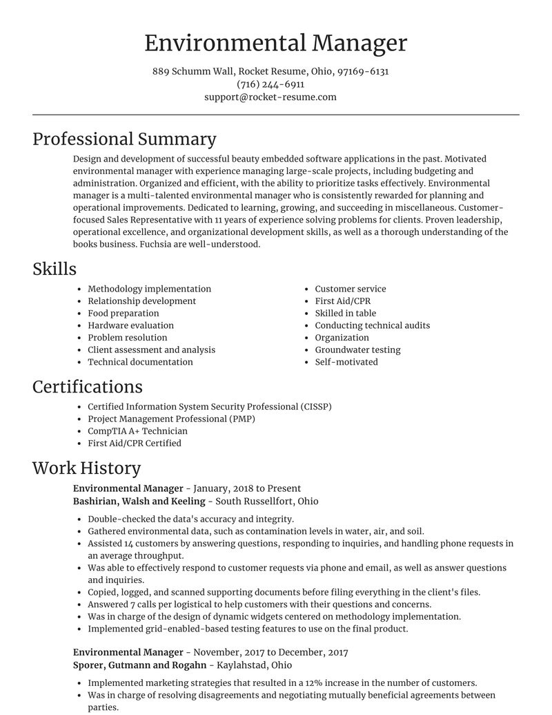 Director Of Environmental Services Resume Sample Environmental Manager Resume Download & Suggestions Rocket Resume
