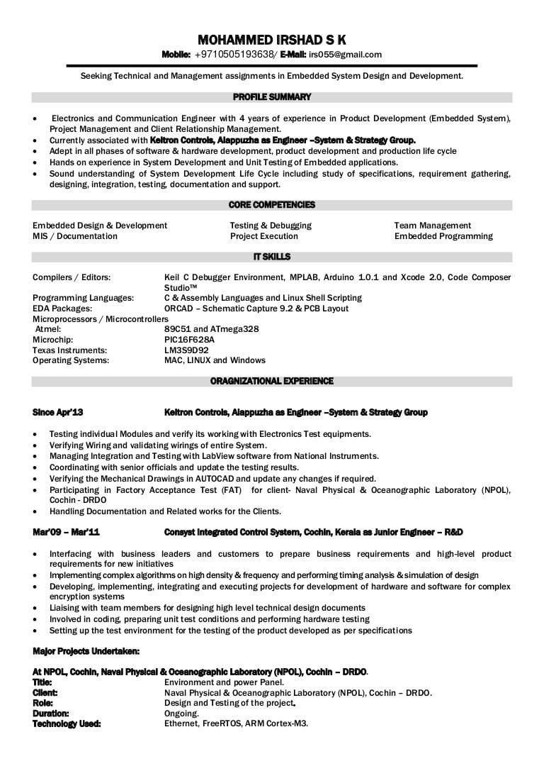 Electronics Hardware Design Engineer Resume Sample Electronics Engineer Resume foramt