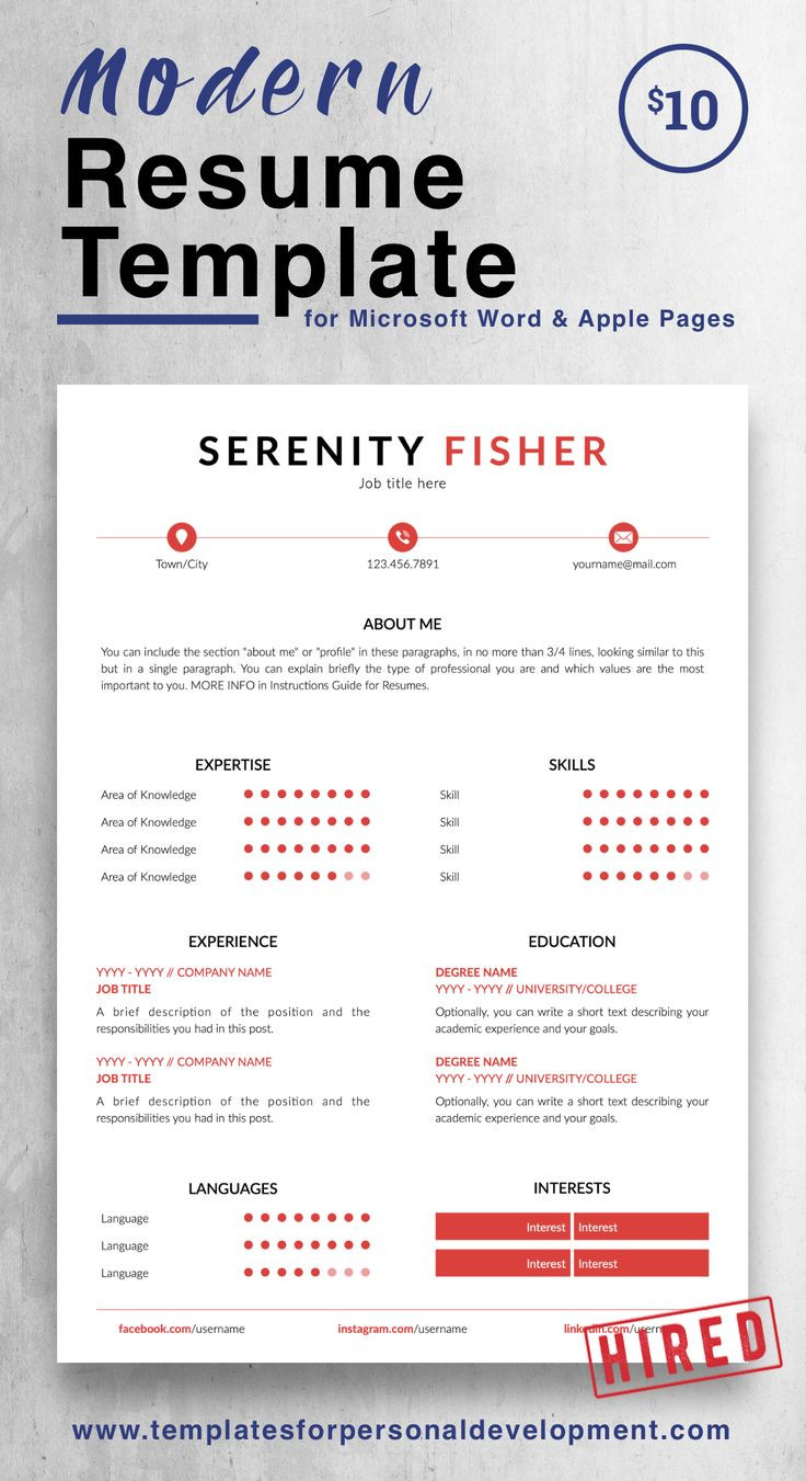 Fisher College Of Business Resume Template Serenity Fisher” Modern Resume Cv Template for Word & Pages / Us …