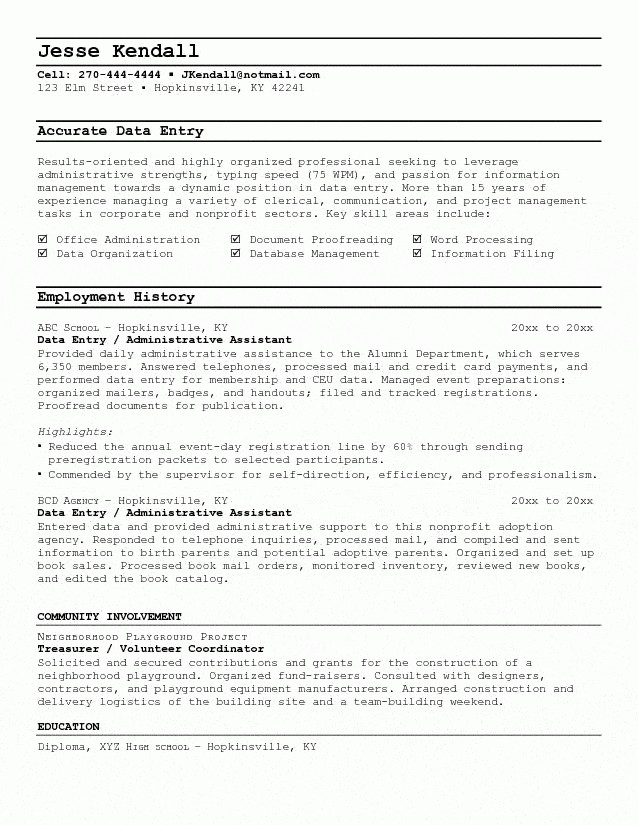 Free Sample Resume for Data Entry Clerk Sample Resume Data Entry Clerk Resume Sample