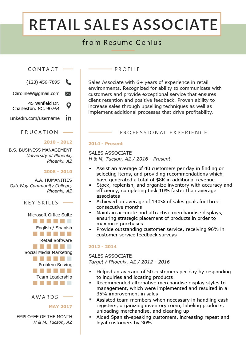 Free Sample Resume for Retail Sales associate Retail Sales associate Resume Sample & Writing Tips
