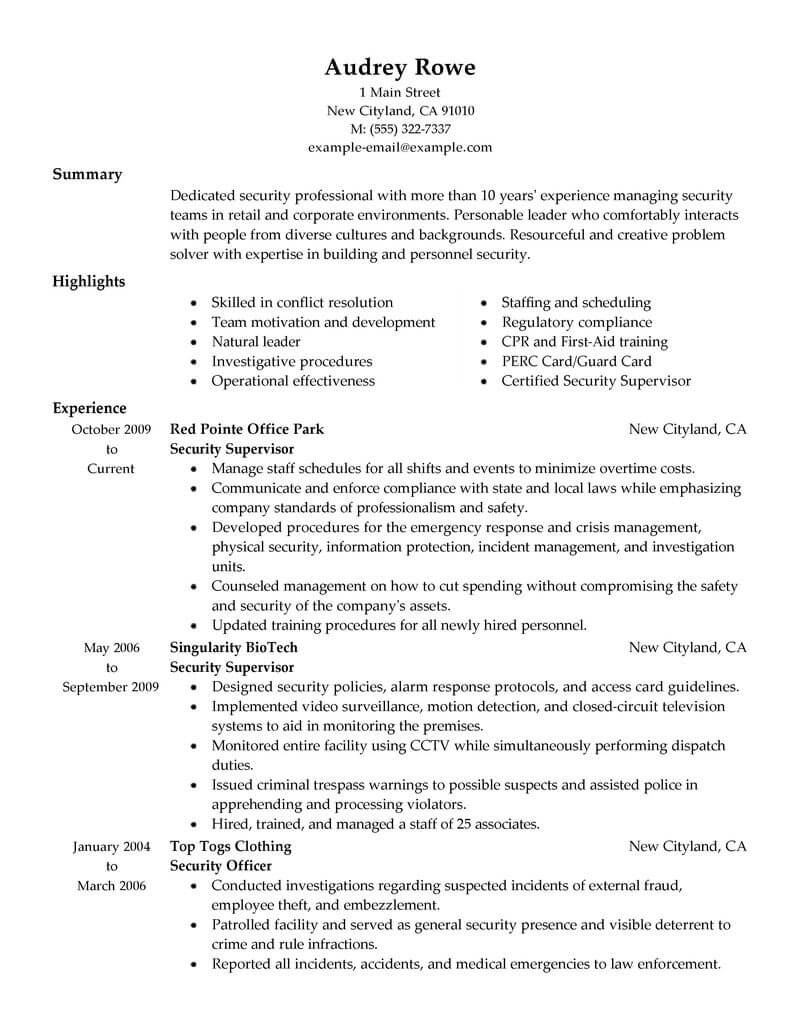Free Sample Resume for Security Supervisor Best Security Supervisor Resume Example From Professional Resume … Free Sample Resume for Security Supervisor Best Security Supervisor Resume Example From Professional Resume …