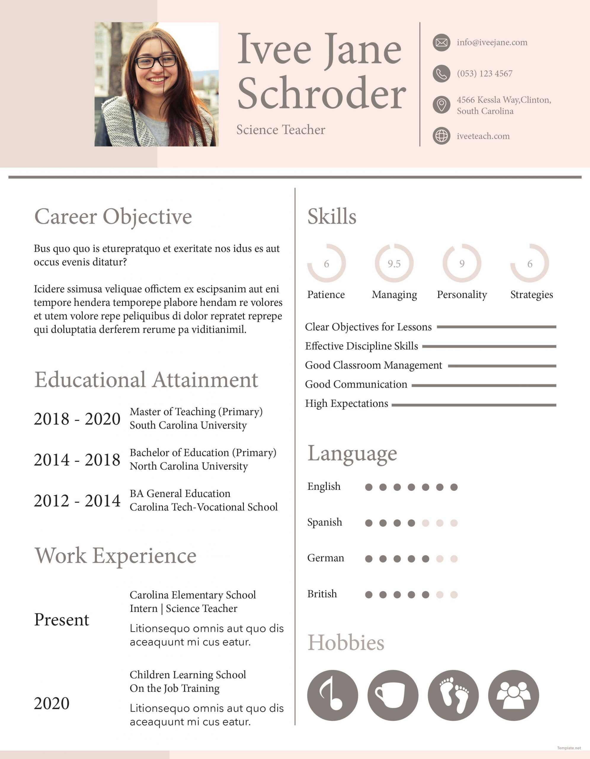 Free Sample Resume for Teachers Doc Fresher School Teacher Resume format Template – Word, Apple Pages …