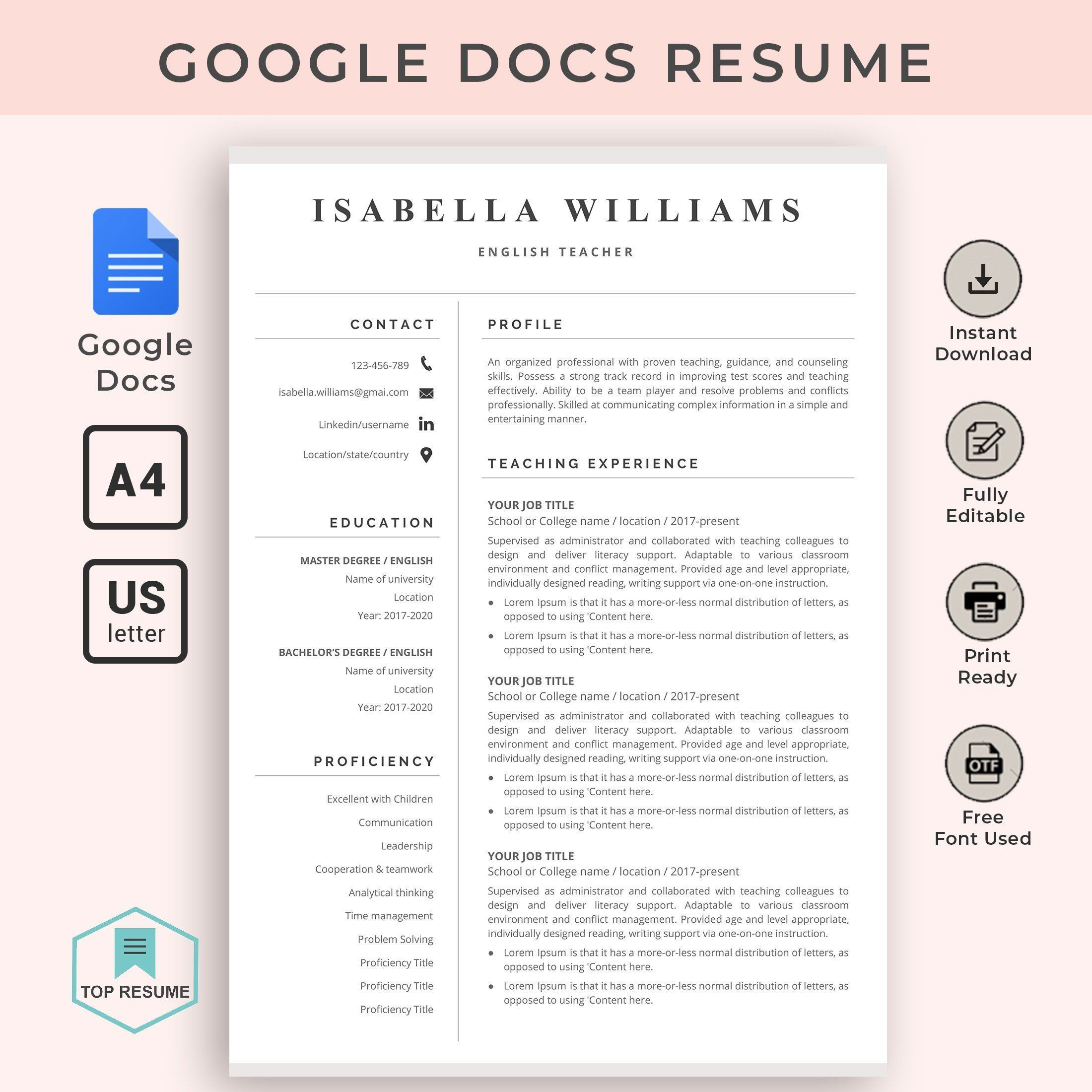 Free Sample Resume for Teachers Doc Google Docs Resume, Google Docs Resume Template, Teacher Resume …