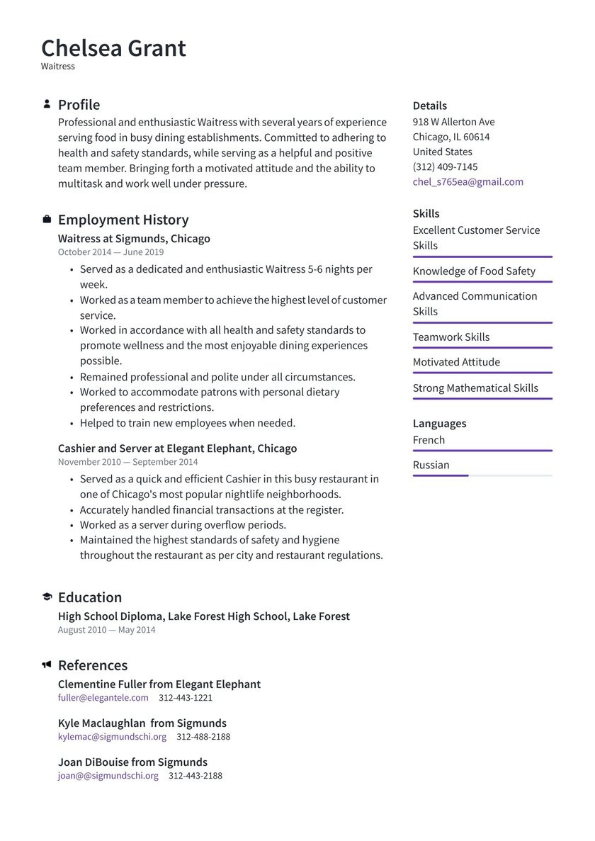 Free Sample Resume for Waitress Position Waitress Resume Examples & Writing Tips 2021 (free Guide) Â· Resume.io