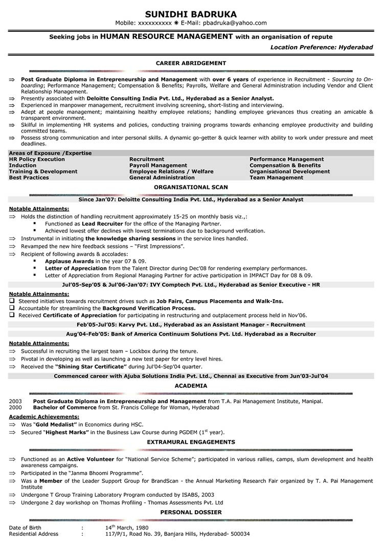 Hr Resume Sample for 10 Years Experience Hr Resume format – Hr Sample Resume – Hr Cv Samples â Naukri.com