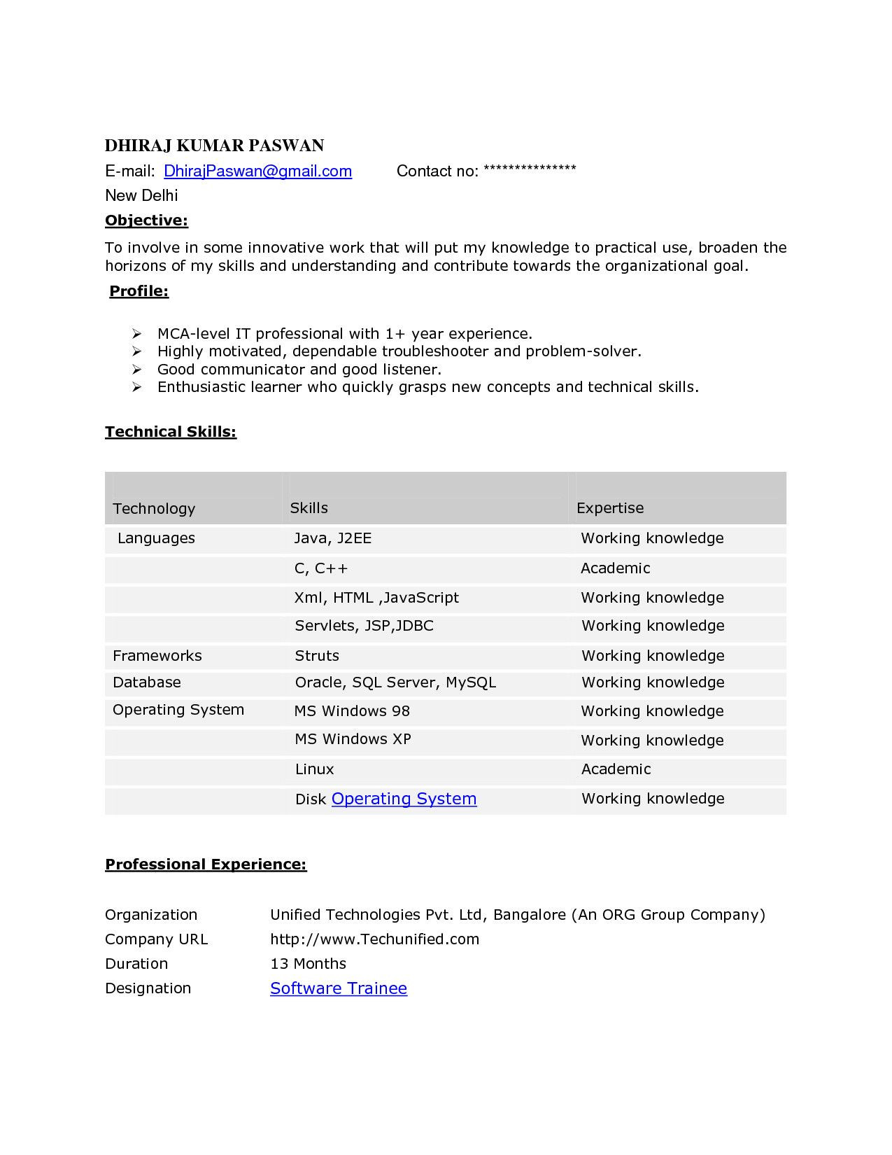 Java 1 Year Experience Resume Sample Resume format 1 Year Experience , #experience #format #resume …