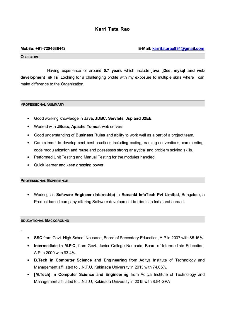 Java 1 Year Experience Resume Sample Resume with 7 Months Internship Experiance In Java Java 1 Year Experience Resume Sample Resume with 7 Months Internship Experiance In Java