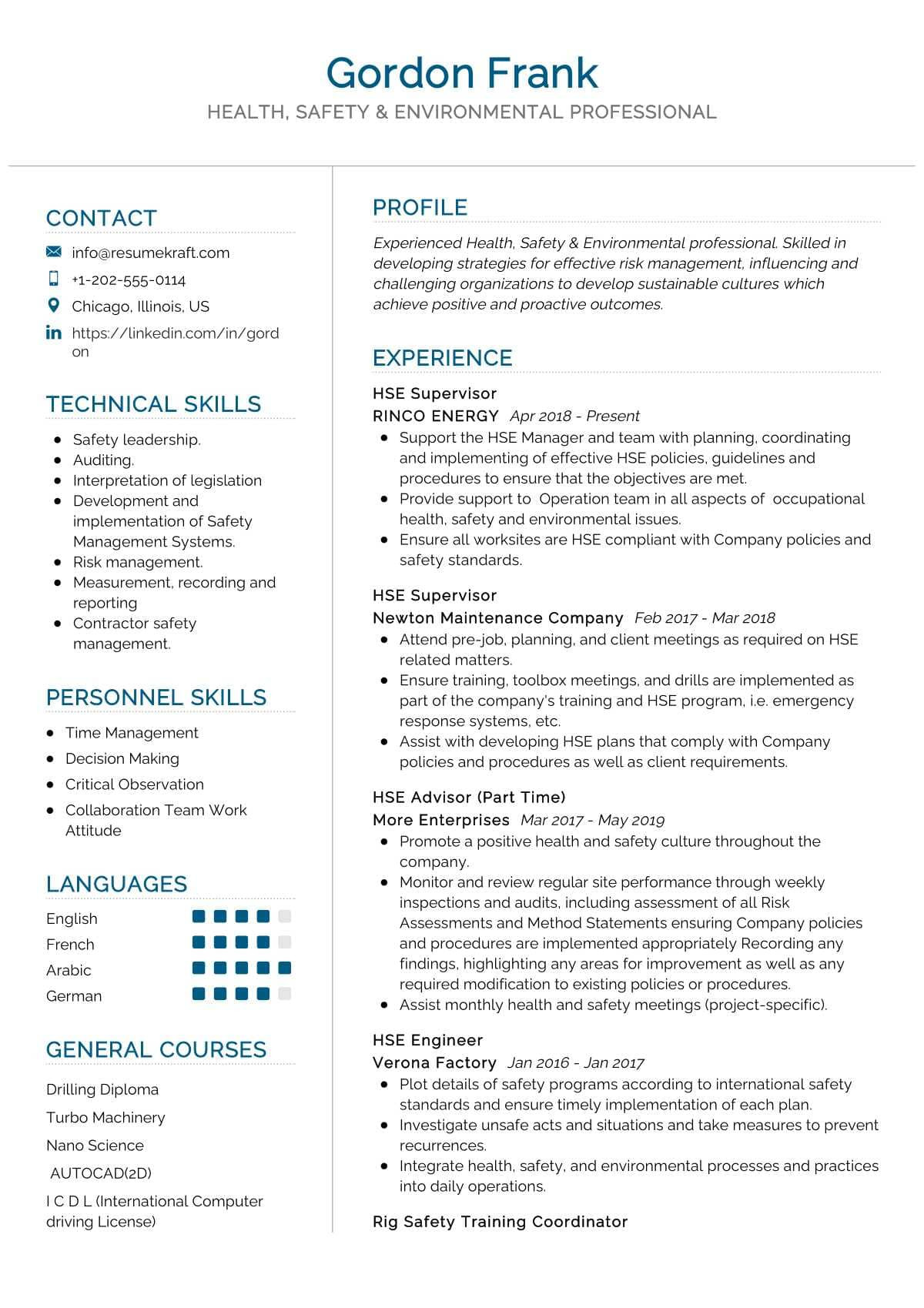 Occupational Health and Safety Resume Templates Health Safety Environment Resume Sample 2021 Writing Tips …