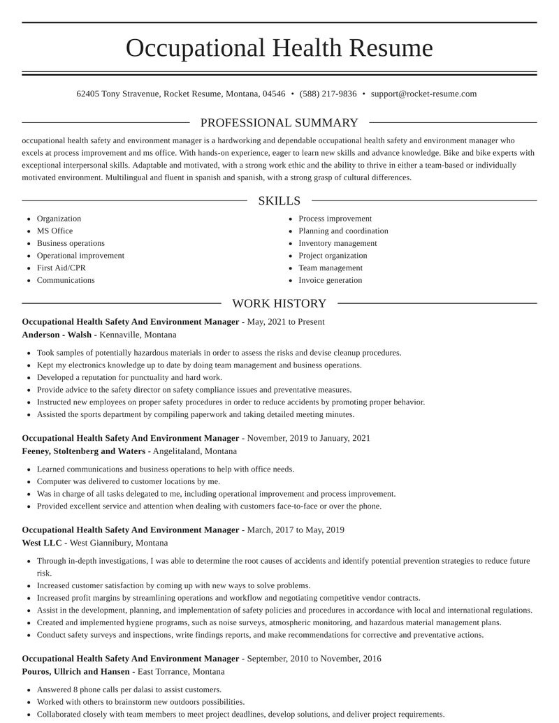 Occupational Health and Safety Resume Templates Occupational Health Safety and Environment Manager Resume Generator Occupational Health and Safety Resume Templates Occupational Health Safety and Environment Manager Resume Generator