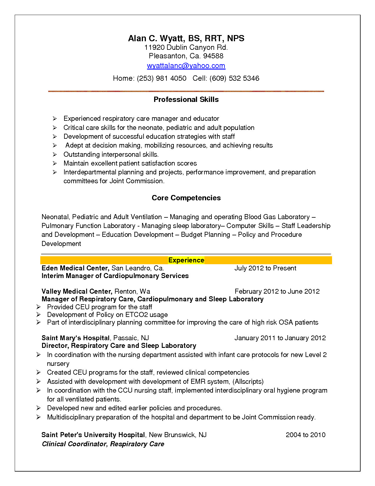 Respiratory therapist New Grad Resume Sample Respiratory therapist Sample Resume Mryn ism