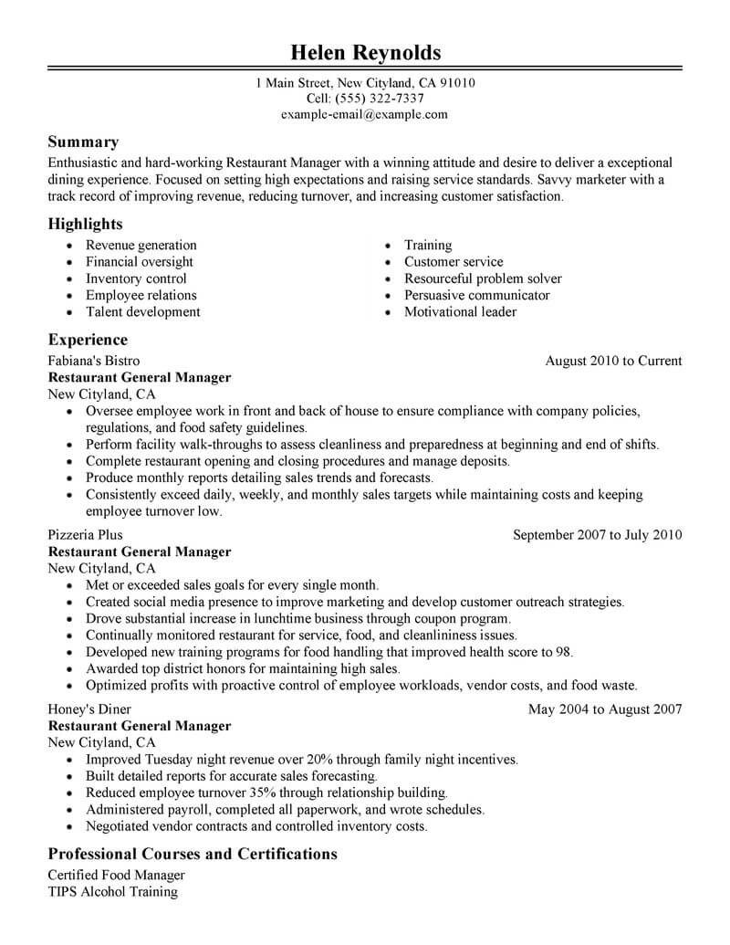 Restaurant Manager Job Description Resume Sample Best Restaurant Manager Resume Example From Professional Restaurant Manager Job Description Resume Sample Best Restaurant Manager Resume Example From Professional