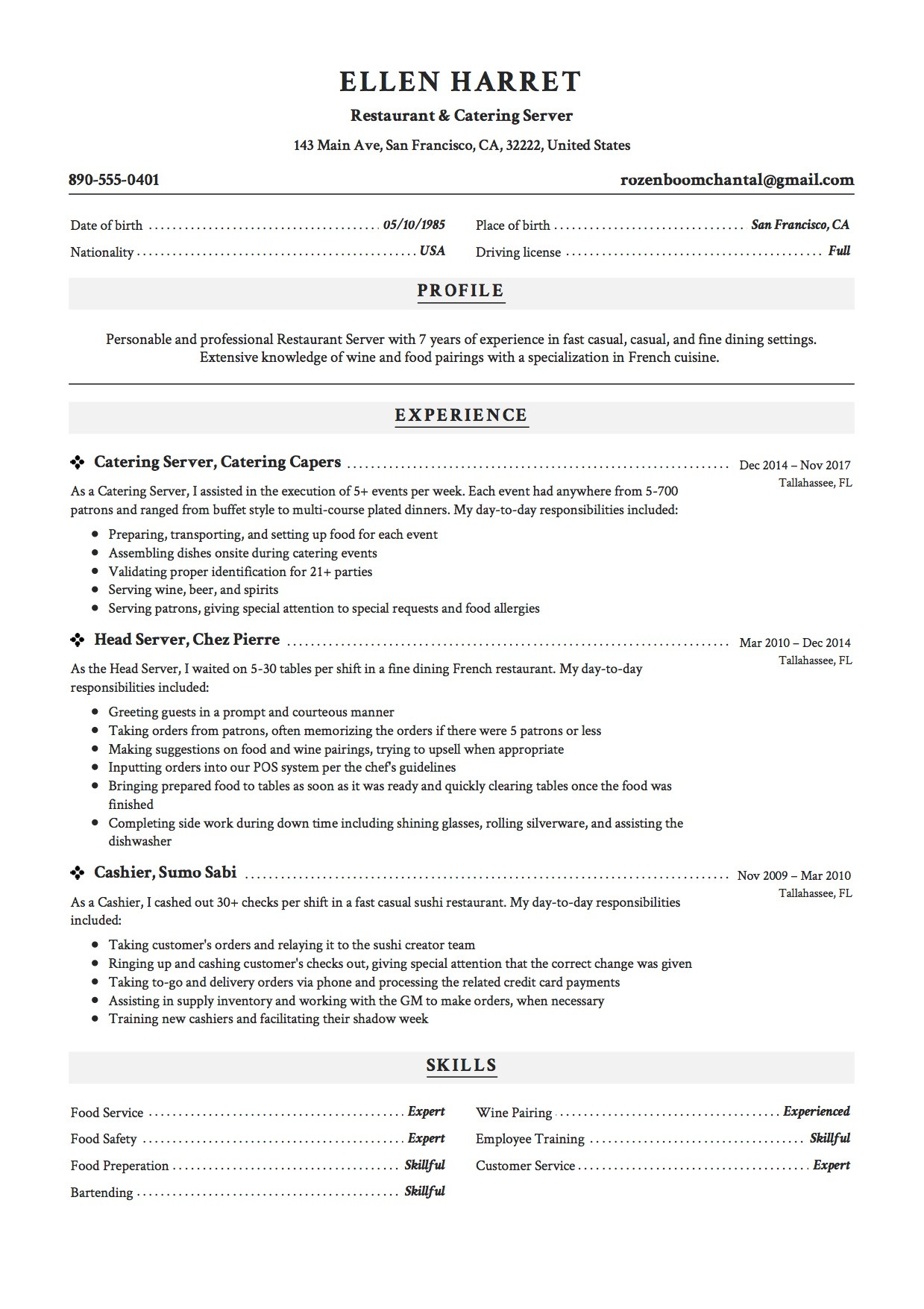 Restaurant Server Job Description Resume Sample Full Guide Restaurant Server Resume 12 Pdf Examples