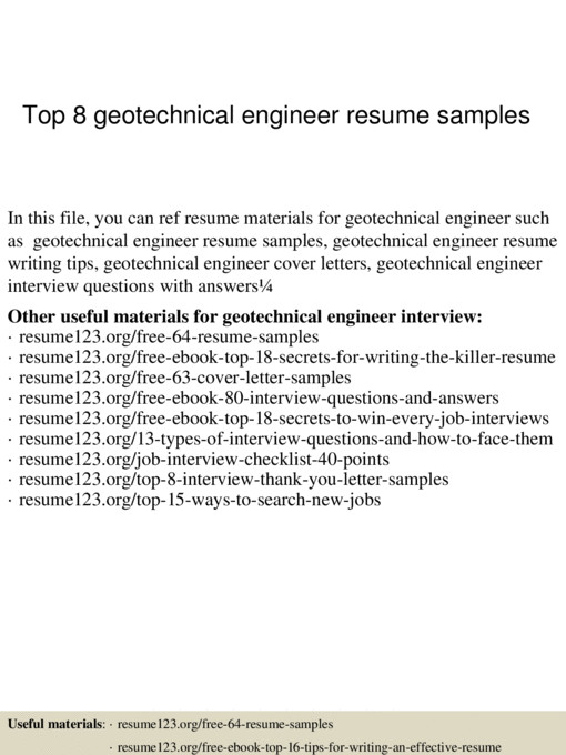 Resume 123 org Free 64 Resume Samples top 8 Geotechnical Engineer Resume Samples [pptx Powerpoint]