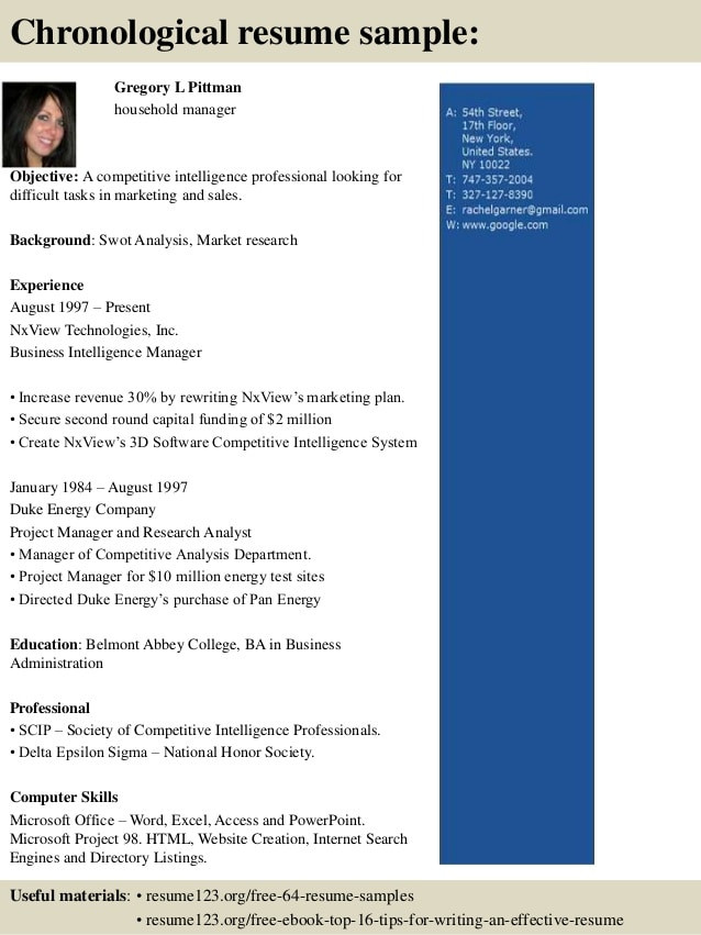 Resume 123 org Free 64 Resume Samples top 8 Household Manager Resume Samples
