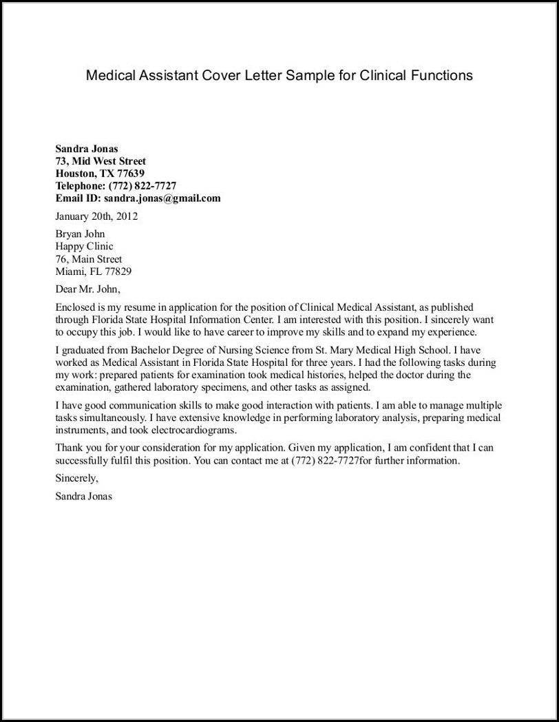 Resume Cover Letter Template for Medical assistant Cover Letter Sample Medical Office – Medical assistant Cover …