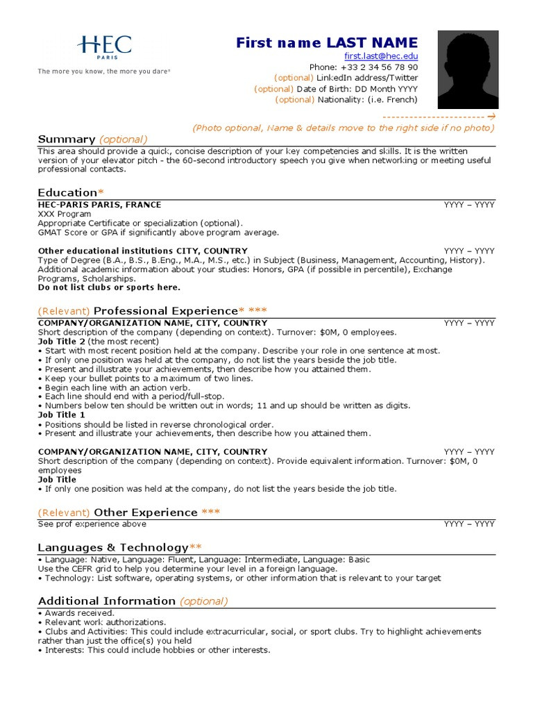 Resume for Only One Job Template Resume Template Hec Paris Pdf Master Of Business … Resume for Only One Job Template Resume Template Hec Paris Pdf Master Of Business …