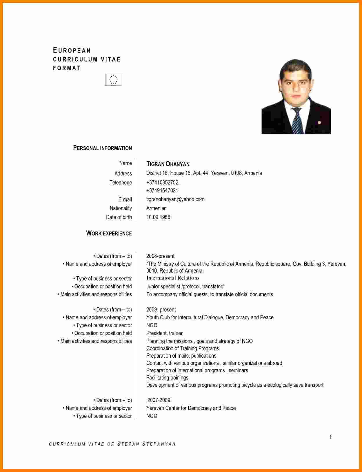Resume Sample for Development Sector Ngo 5 Curriculum Vitae European format Word theorynpractice …