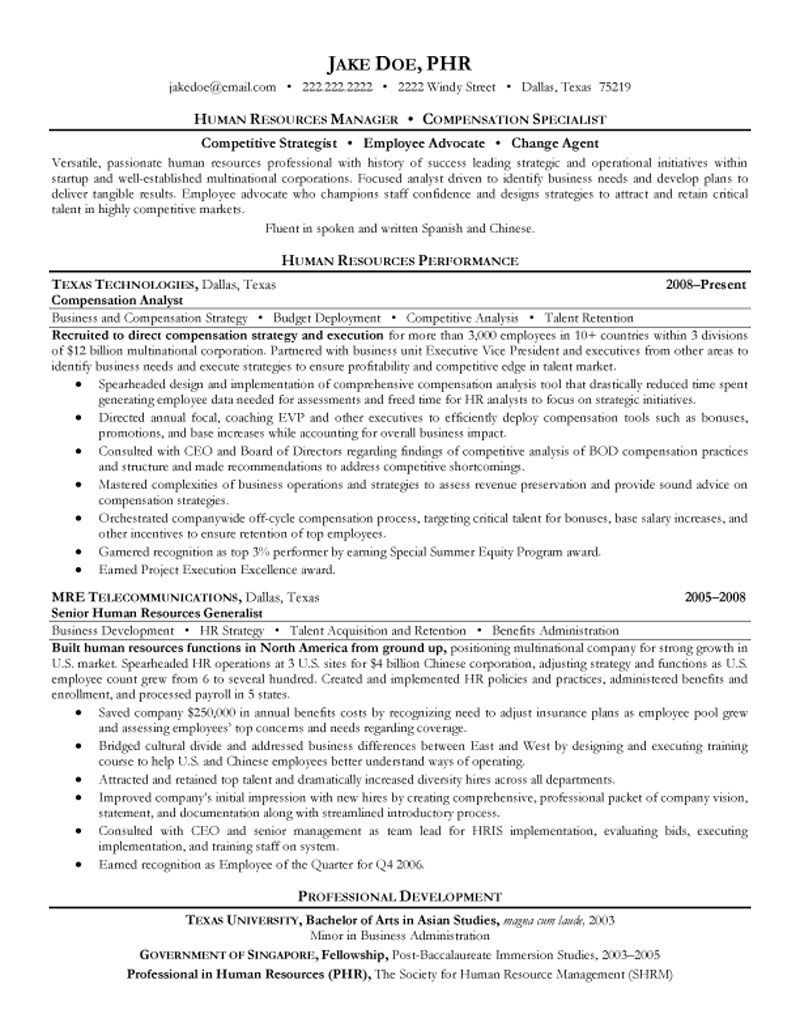 Resume Sample for Human Resource Position Hr Resume Human Resources Resume, Human Resources, Human …