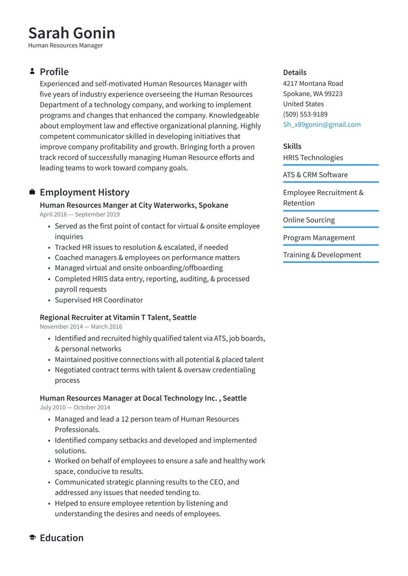 Resume Sample for Human Resource Position Human Resources Manager Resume Examples & Writing Tips 2021 (free