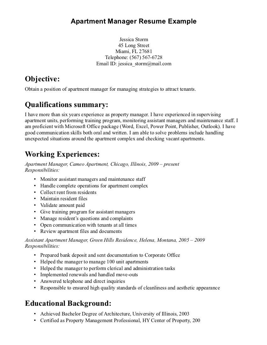 Resume Template for Apartment Property Manager Property Manager Resume Sample