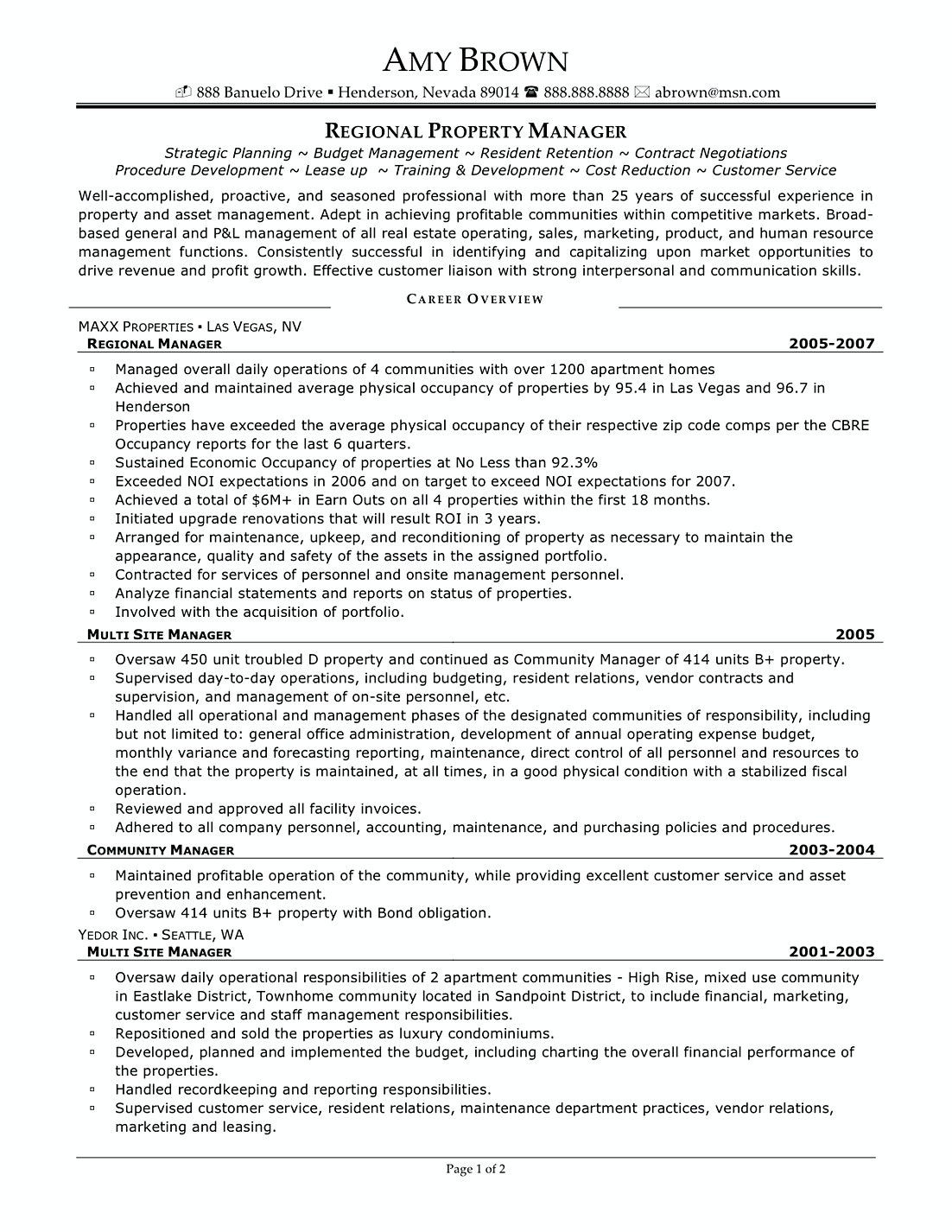 Resume Template for Apartment Property Manager Regional Property Manager Resume Samples , Commercial Property …