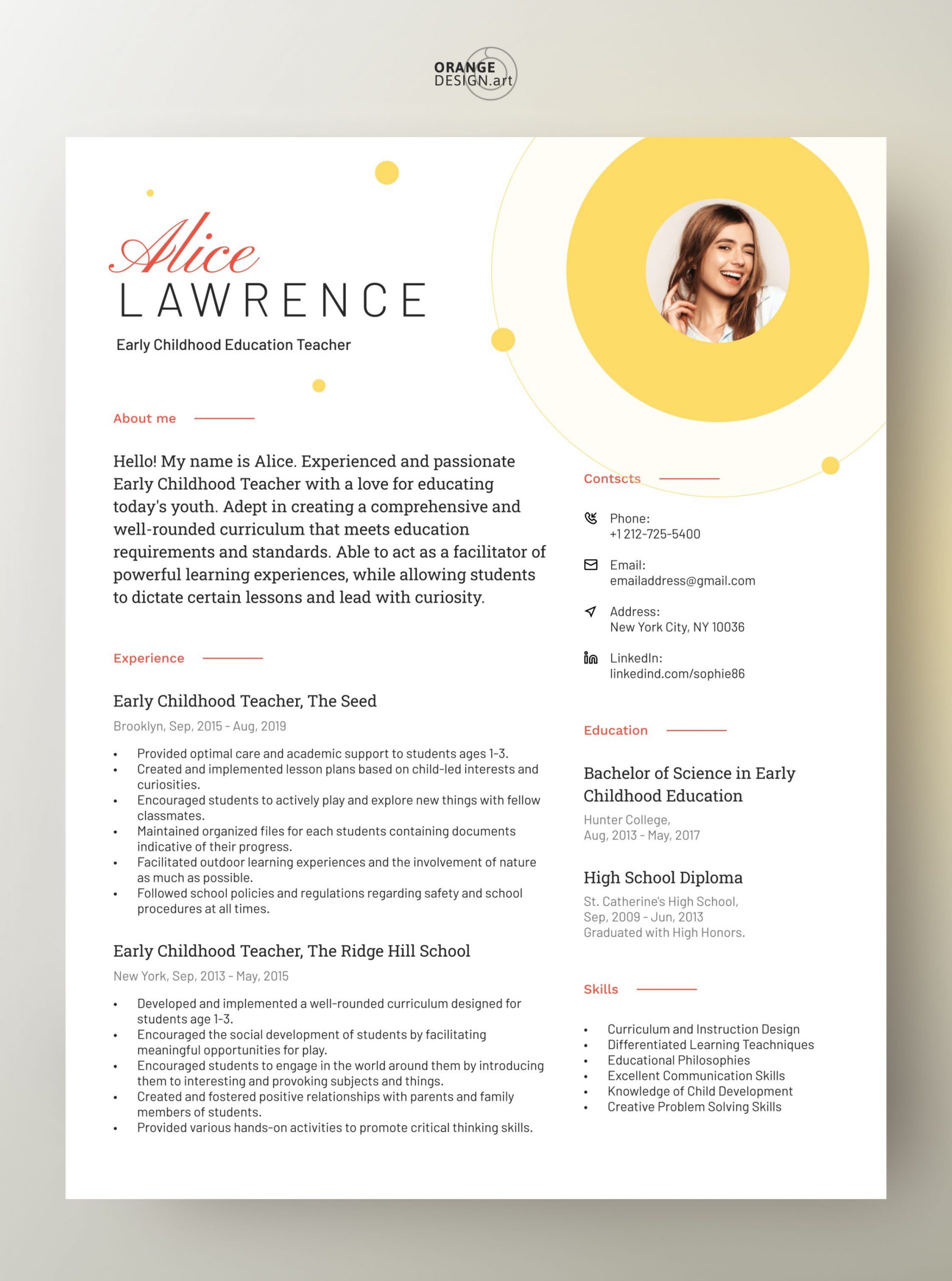 Resume Template for Early Childhood Educator Childhood Education Teacher Resume Template for Word Modern Etsy …