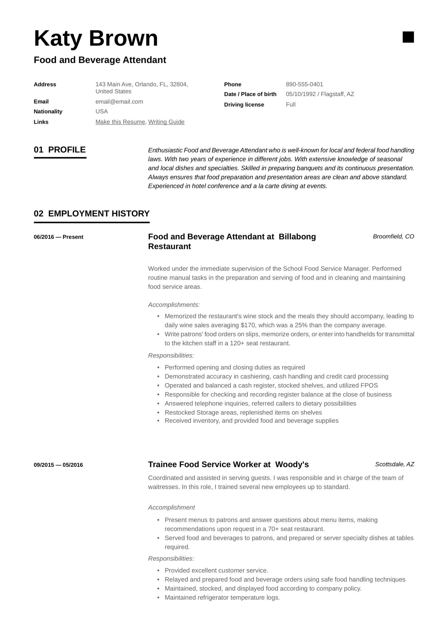 Resume Template for Food Service Industry 22 Food & Beverage attendant Resume Samples Free