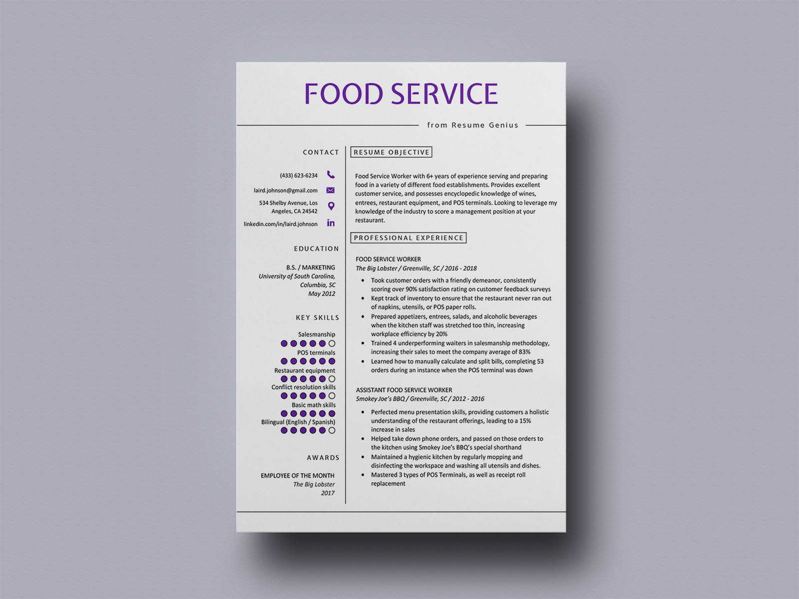 Resume Template for Food Service Industry Free Food Service Resume Template for Your Next Job Opportunity