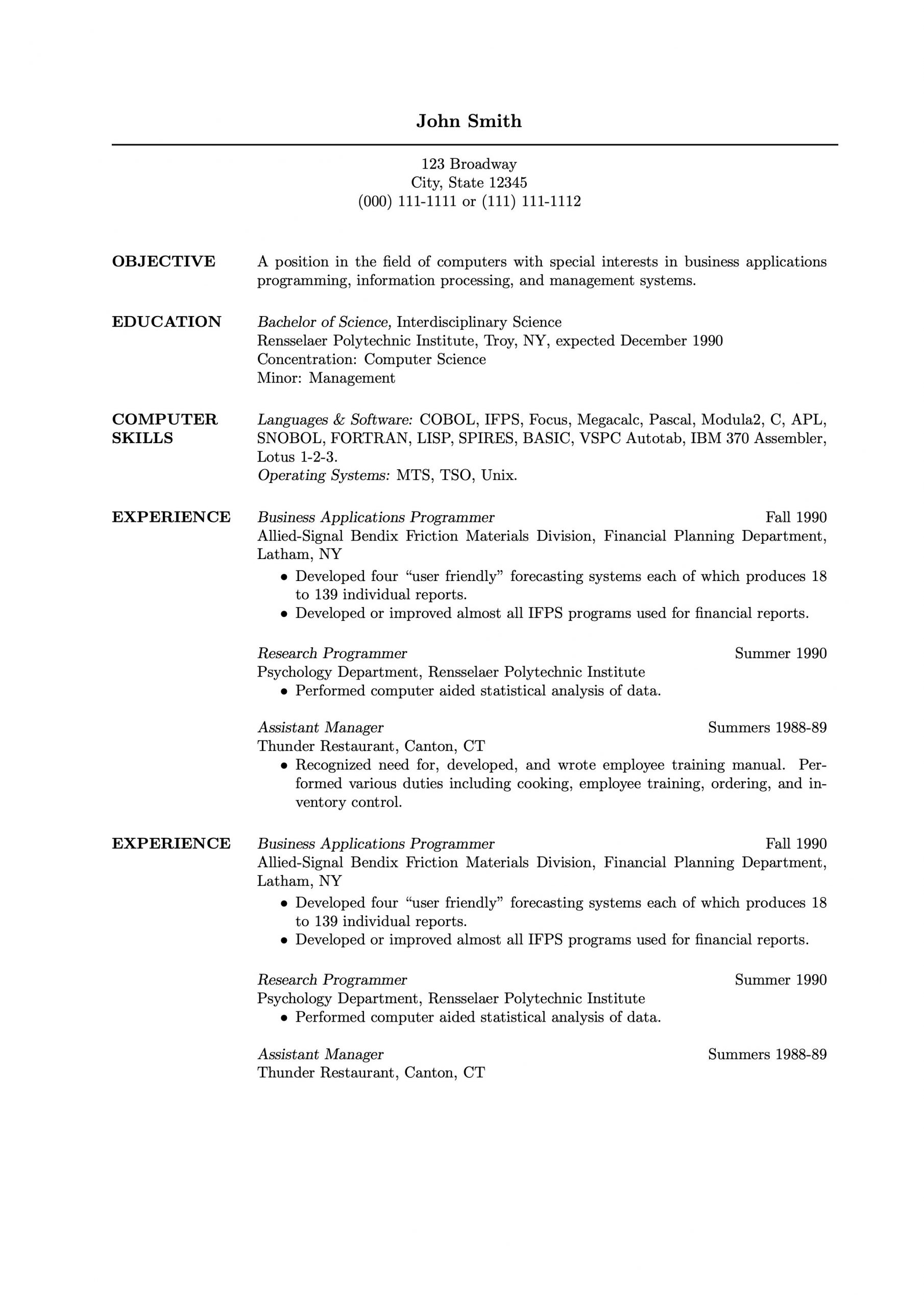 Resume Template for Multiple Positions at Same Company Latex Templates – Cvs and Resumes